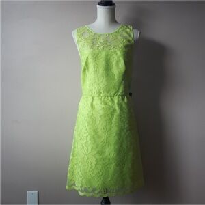 NWT Laundry By Shelli Segal Neon Lime Green Lace Overlay Dress